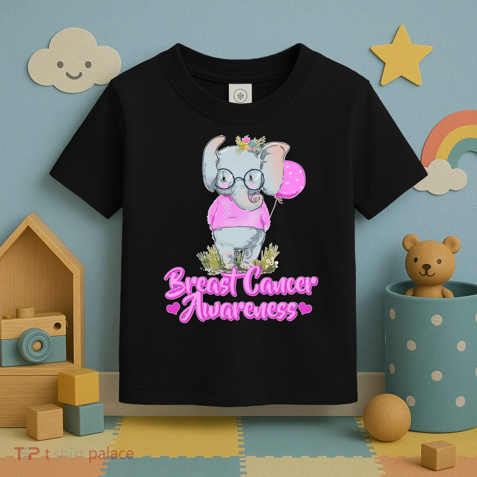 Cute Pink Elephant Breast Cancer Awareness Toddler T-Shirt