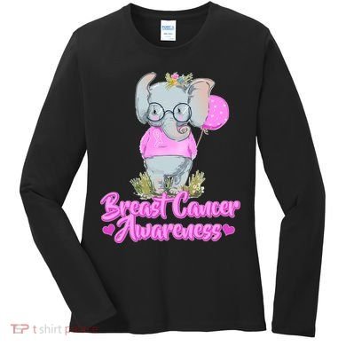 Cute Pink Elephant Breast Cancer Awareness Women's Long Sleeve Shirt