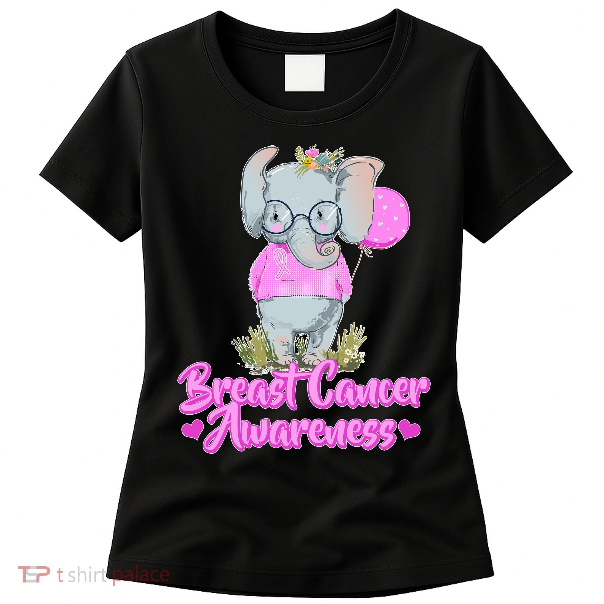 Cute Pink Elephant Breast Cancer Awareness Women's T-Shirt