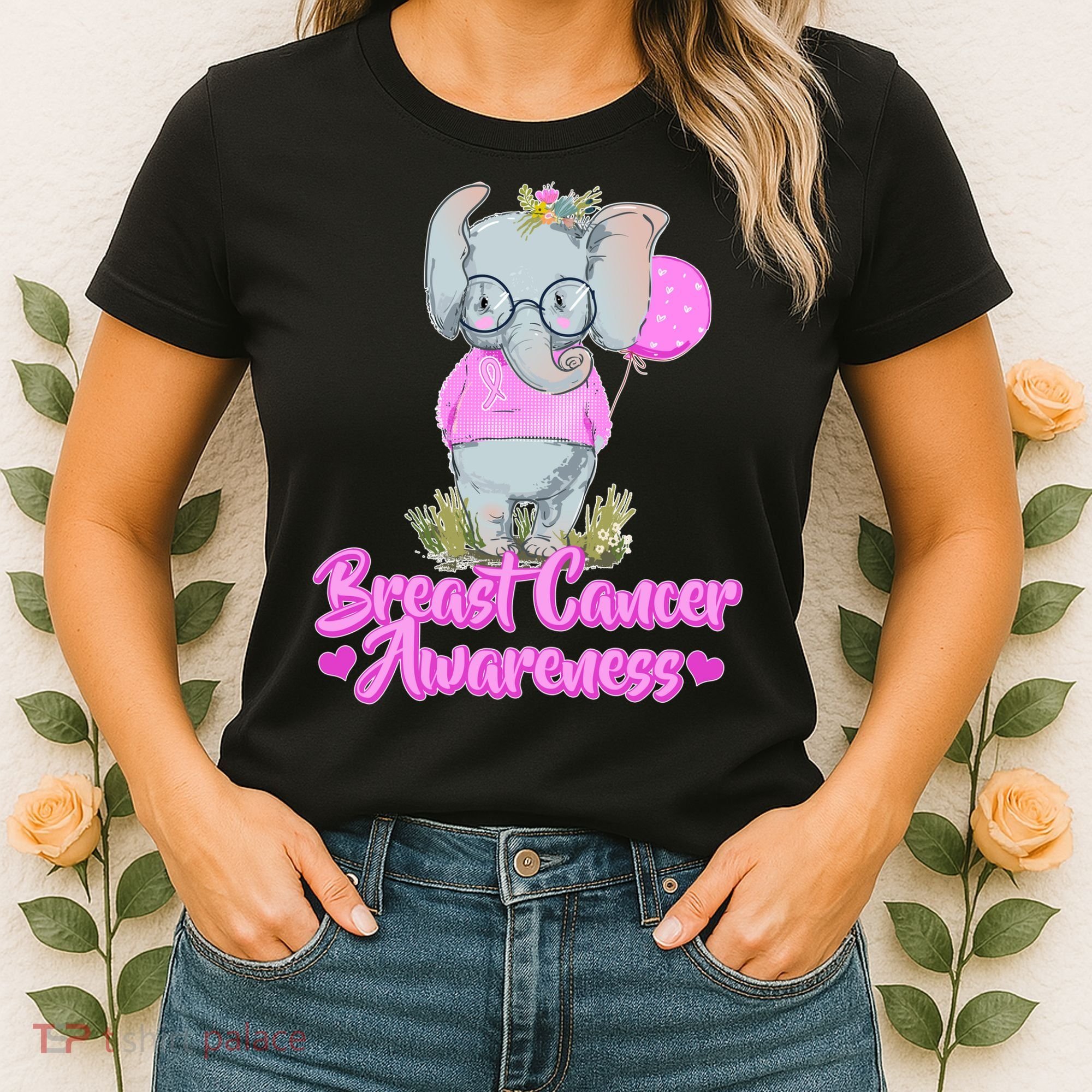 Cute Pink Elephant Breast Cancer Awareness Women's T-Shirt
