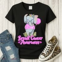 Cute Pink Elephant Breast Cancer Awareness Women's T-Shirt thumb 3