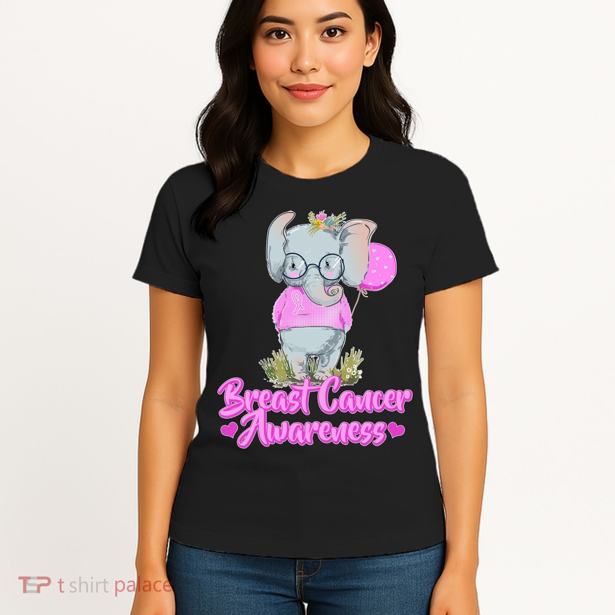 Cute Pink Elephant Breast Cancer Awareness Women's T-Shirt