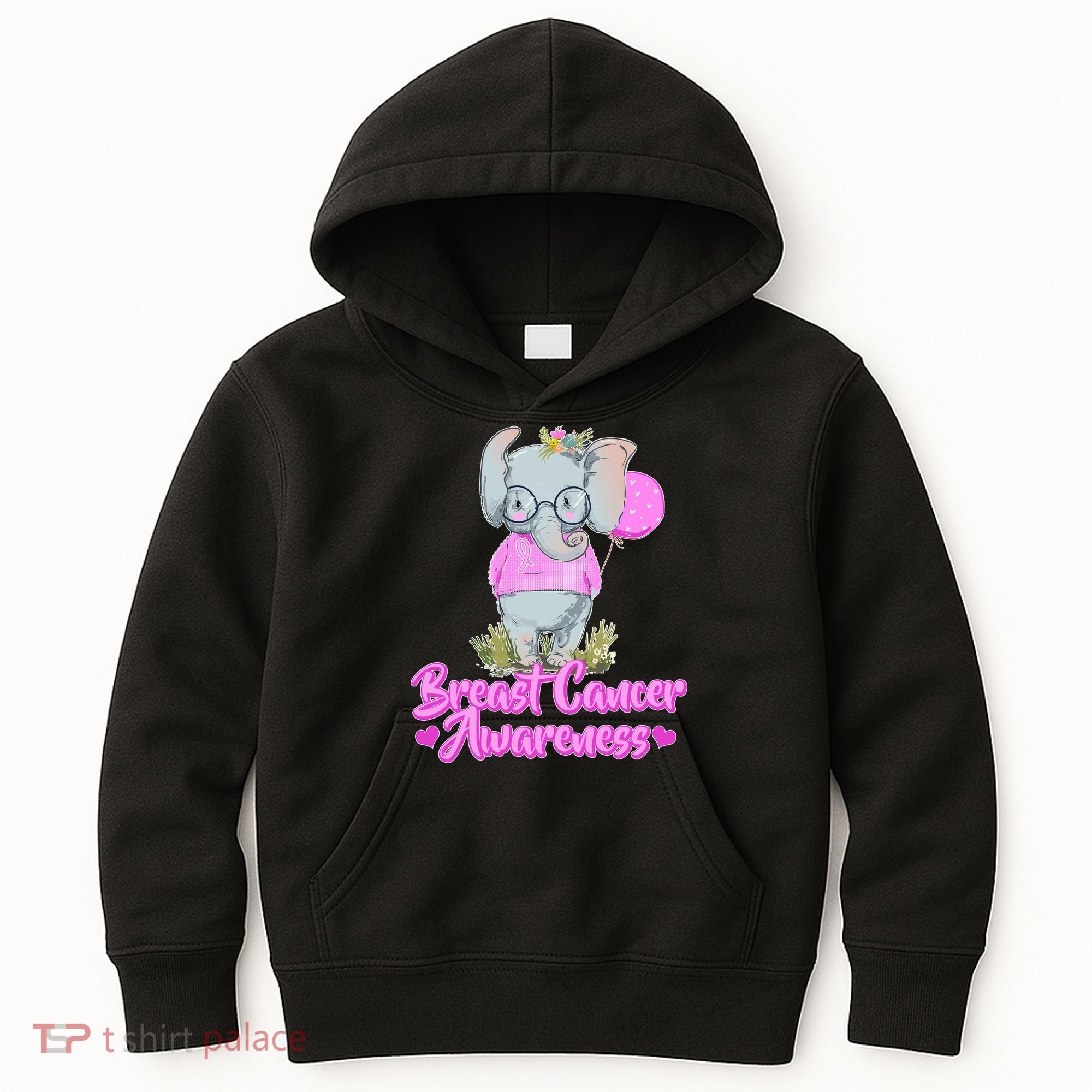 Cute Pink Elephant Breast Cancer Awareness Kids Hoodie