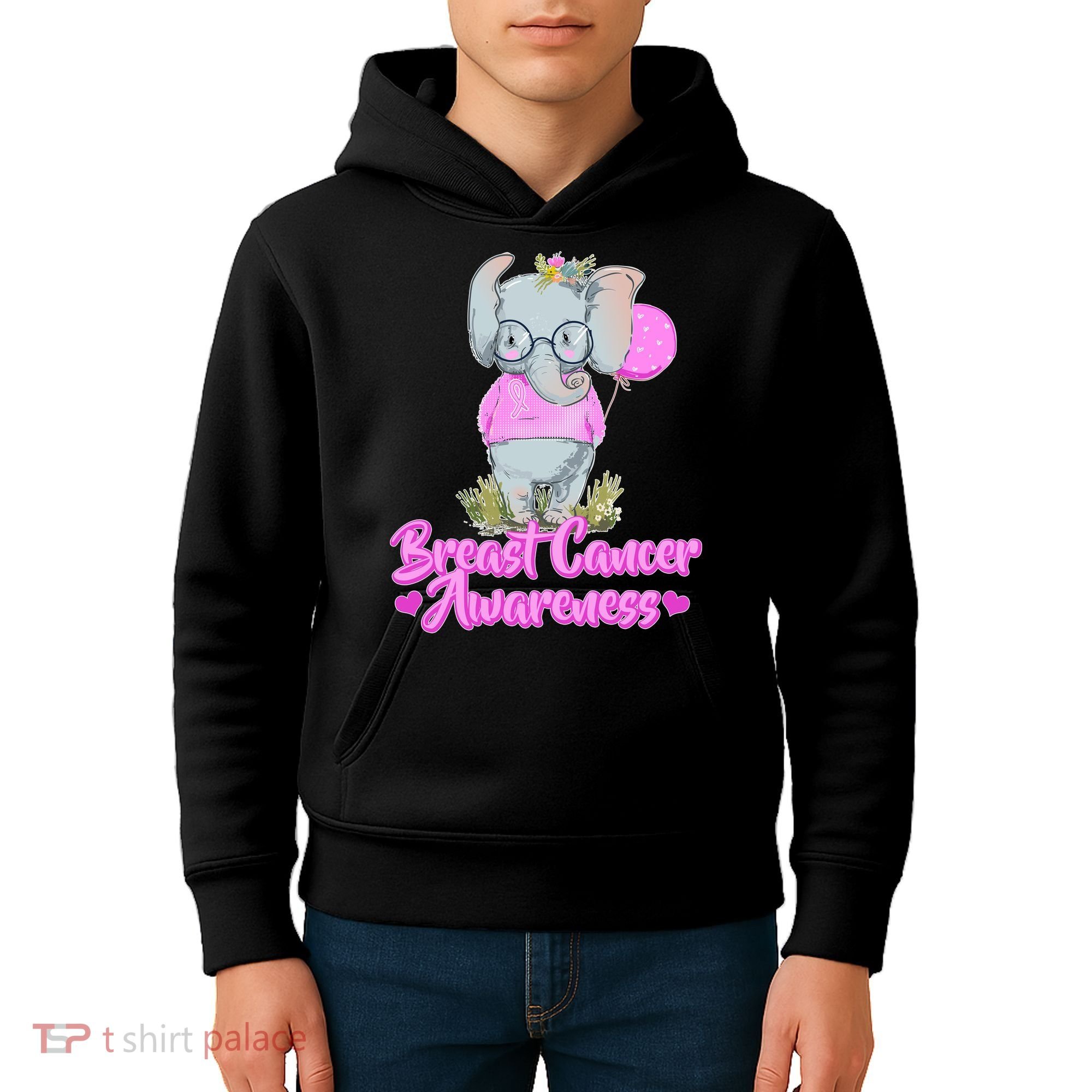Cute Pink Elephant Breast Cancer Awareness Kids Hoodie