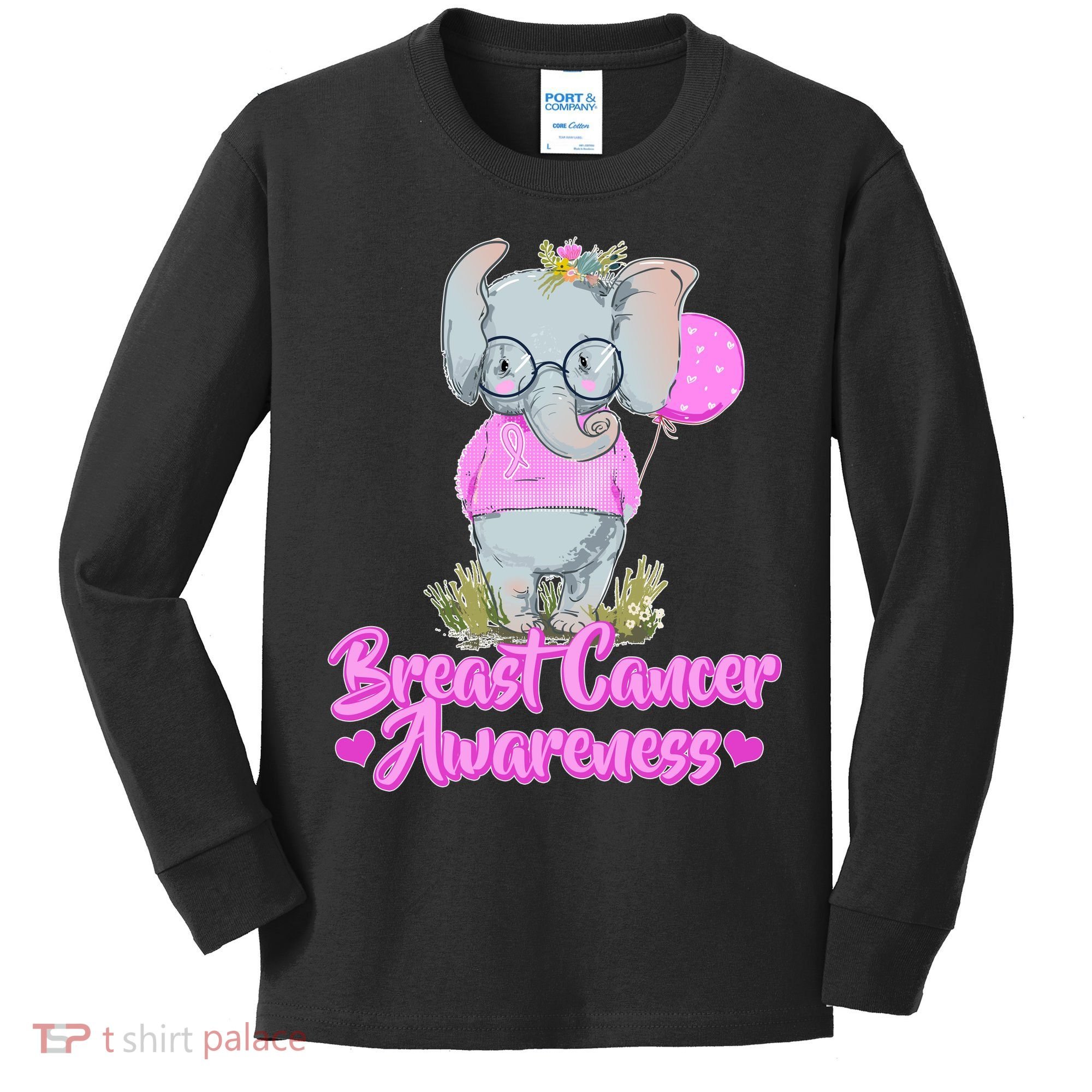 Cute Pink Elephant Breast Cancer Awareness Kids Long Sleeve Shirt