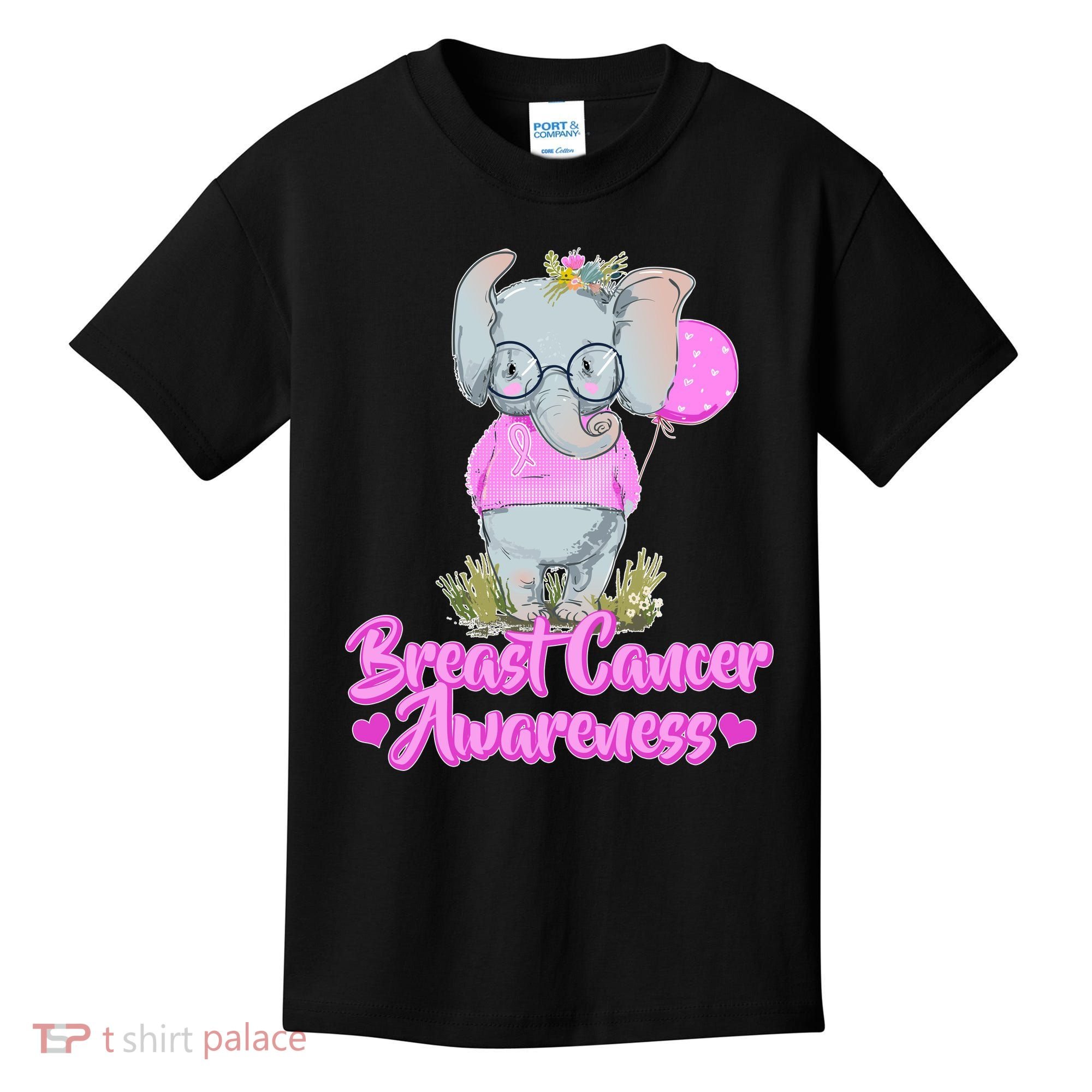 Cute Pink Elephant Breast Cancer Awareness Kids T-Shirt