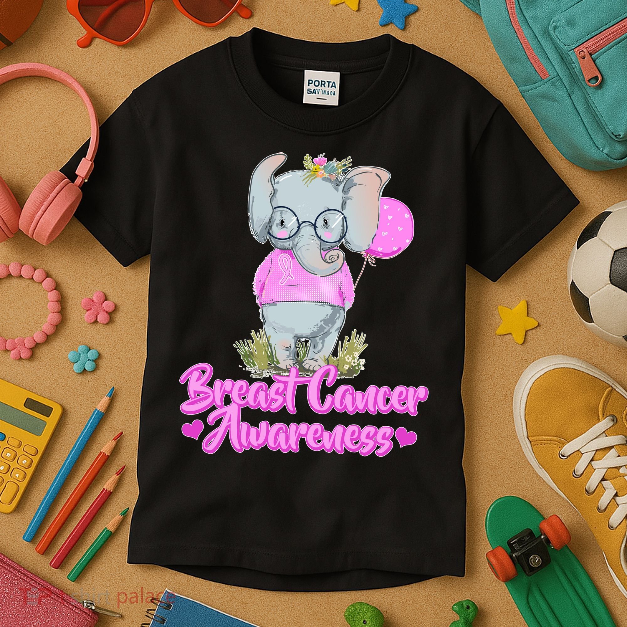 Cute Pink Elephant Breast Cancer Awareness Kids T-Shirt