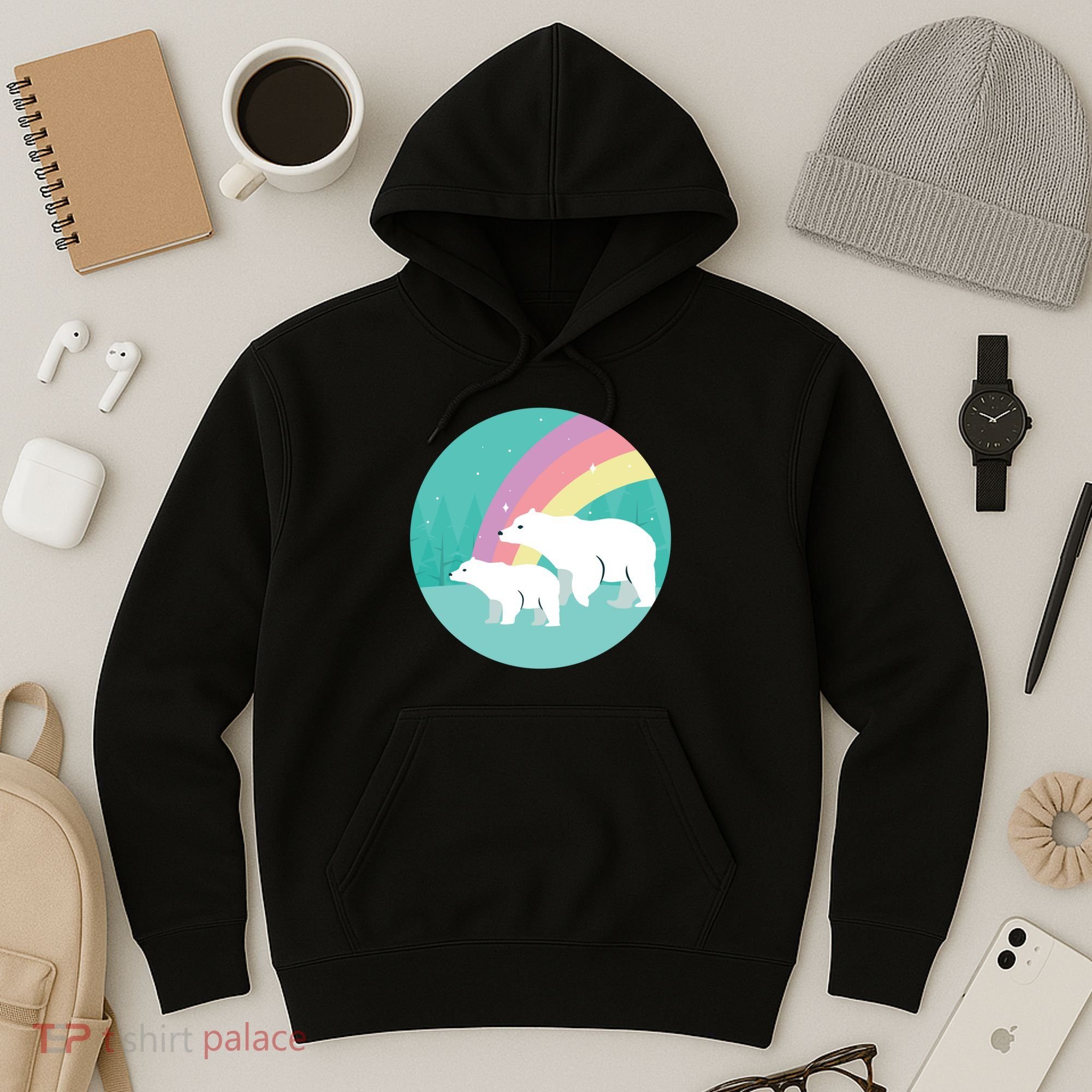 Cute Polar Bears Rainbow Hoodie