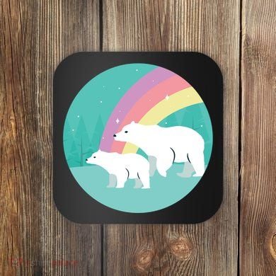 Cute Polar Bears Rainbow Coaster