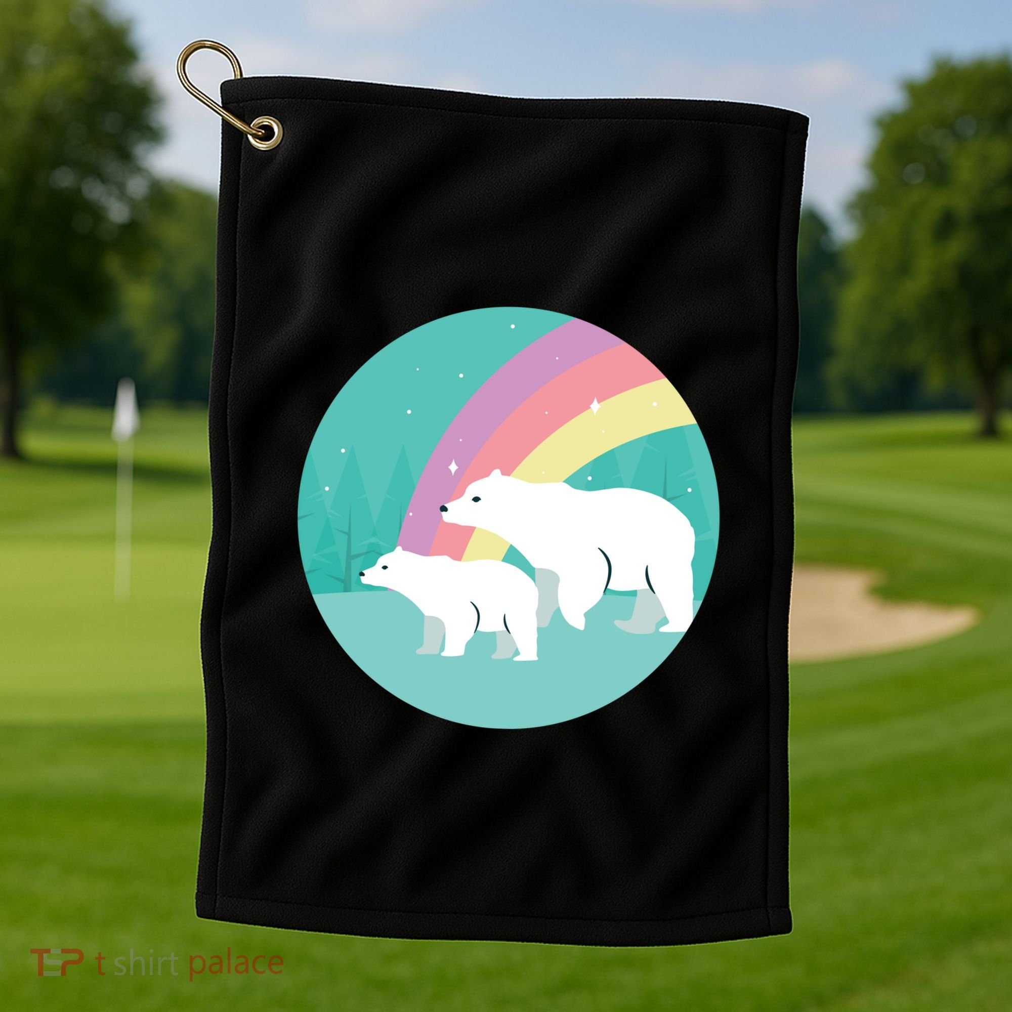 Cute Polar Bears Rainbow Golf Towel