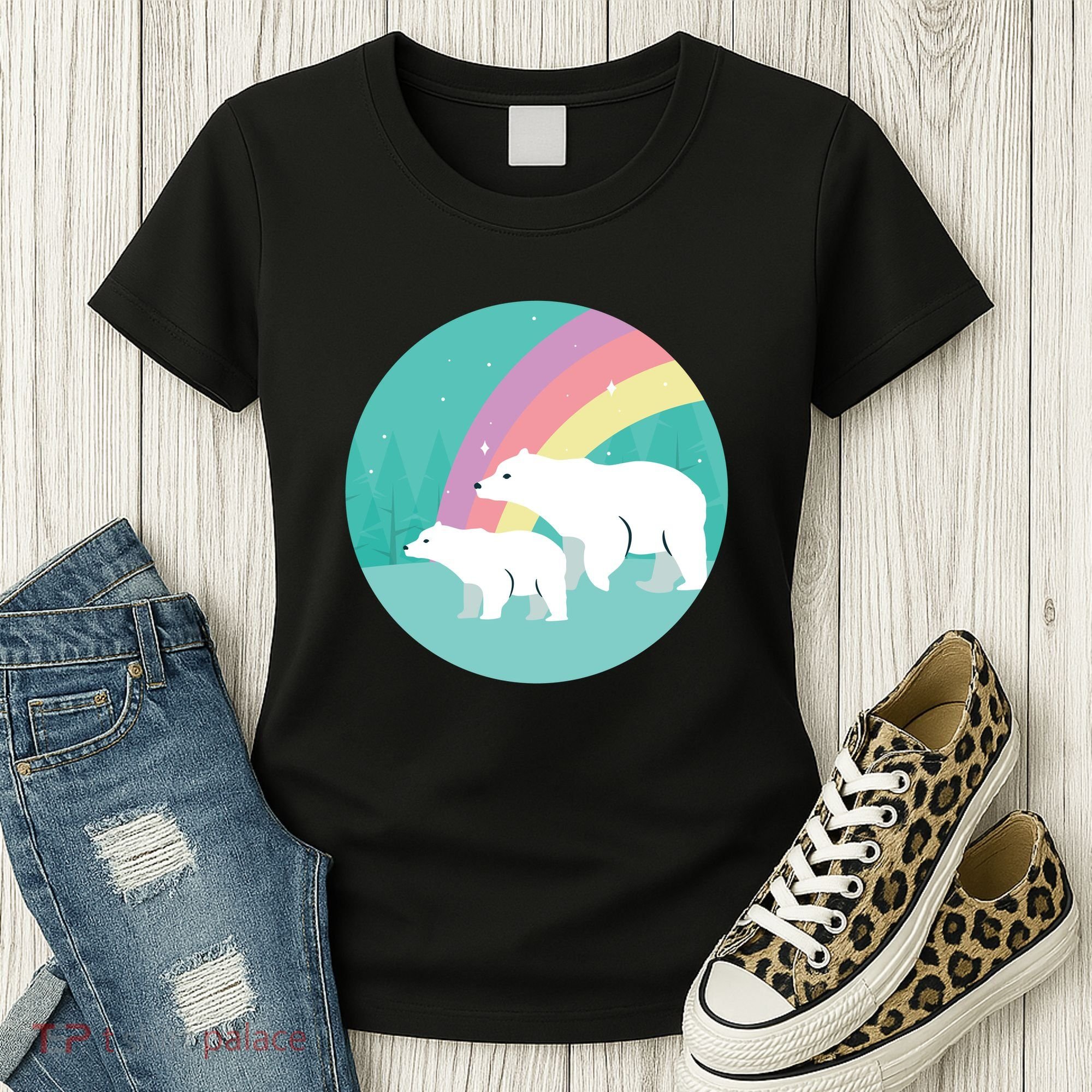 Cute Polar Bears Rainbow Women's T-Shirt