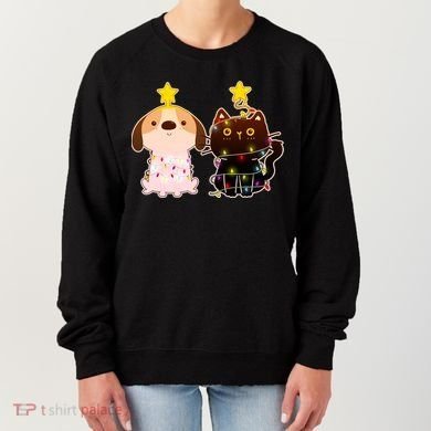 Cute Puppy and Kitten Christmas Lights Women's Sweatshirt