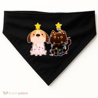 Cute Puppy and Kitten Christmas Lights USA-Made Doggie Bandana