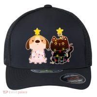 Cute Puppy and Kitten Christmas Lights Flexfit Unipanel Trucker Cap thumb 0