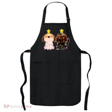 Cute Puppy and Kitten Christmas Lights Apron