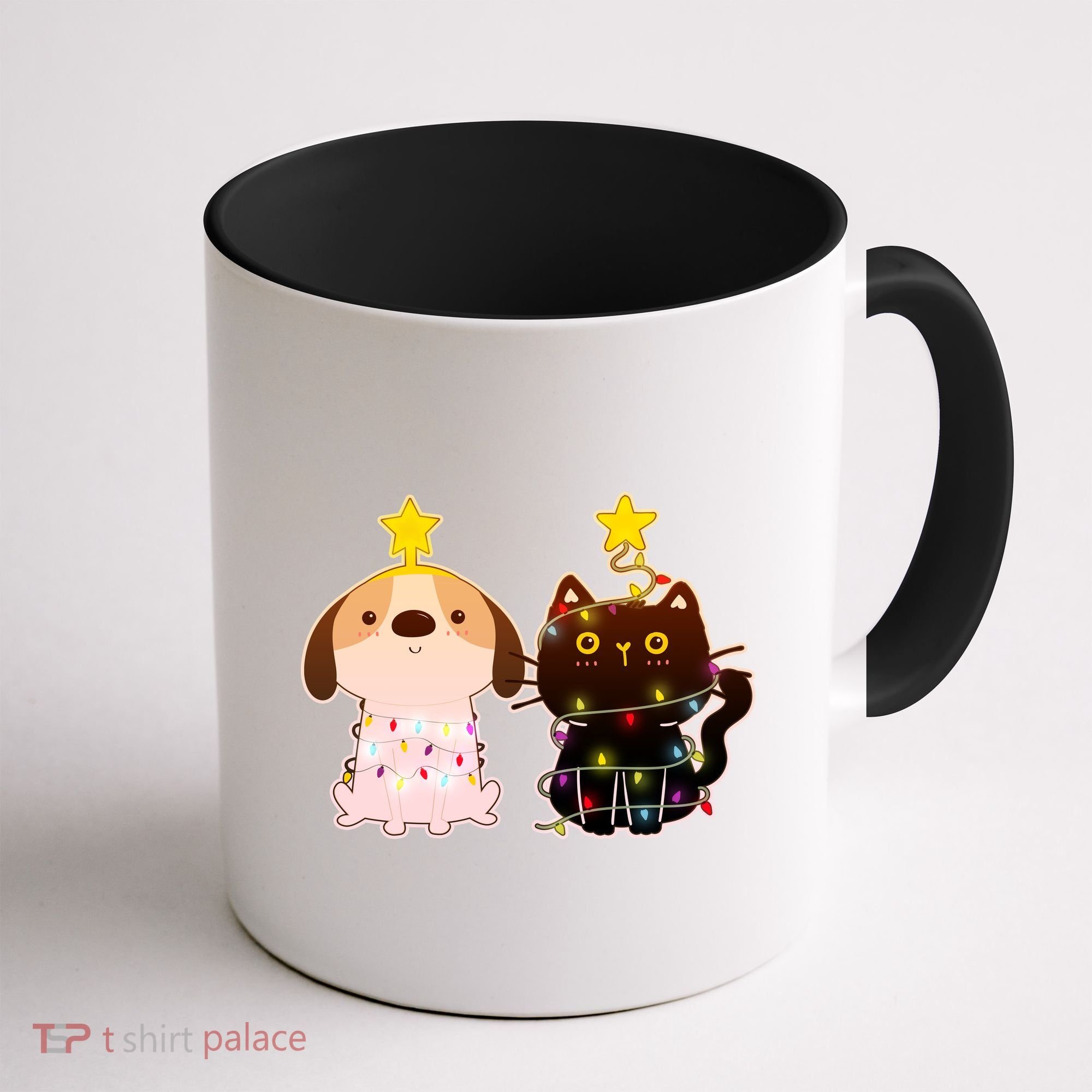 Cute Puppy and Kitten Christmas Lights Coffee Mug