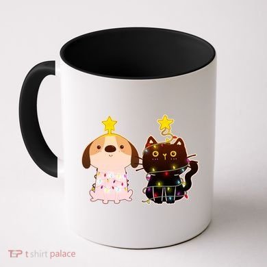 Cute Puppy and Kitten Christmas Lights Coffee Mug