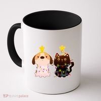 Cute Puppy and Kitten Christmas Lights Coffee Mug thumb 0