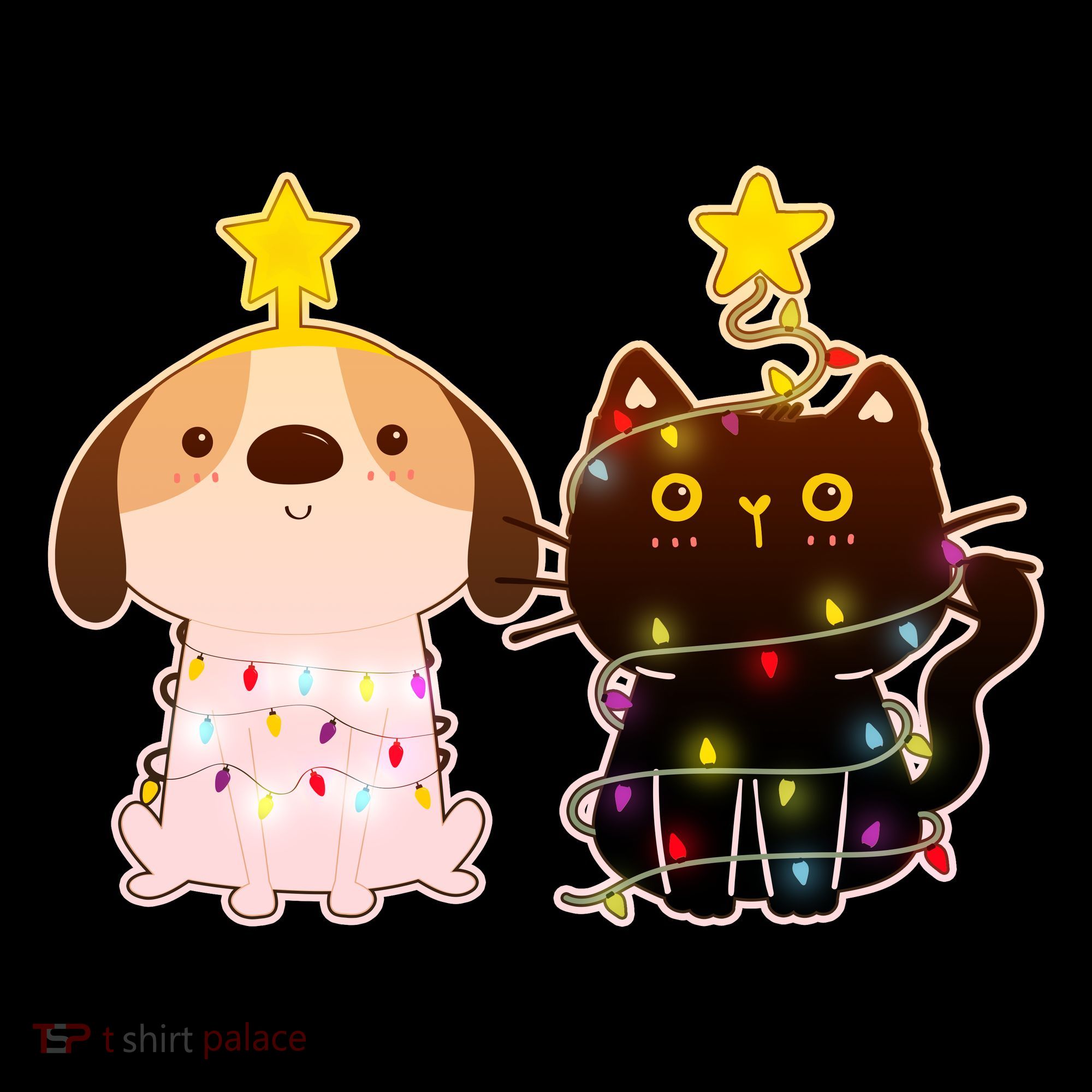 Cute Puppy and Kitten Christmas Lights Coffee Mug