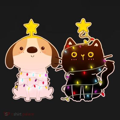 Cute Puppy and Kitten Christmas Lights Flat Bill Trucker Hat
