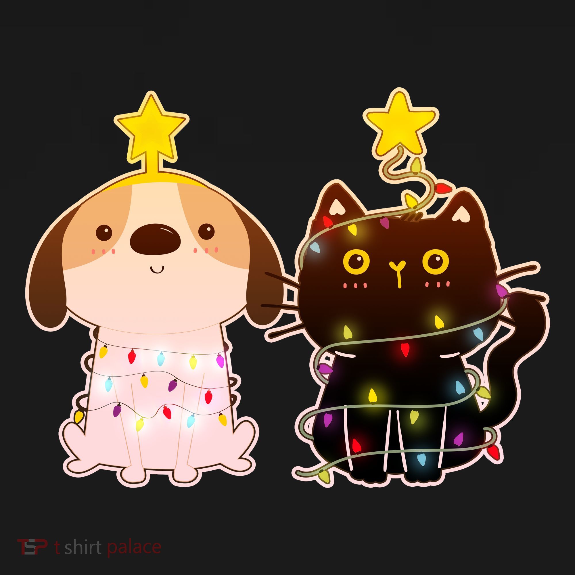 Cute Puppy and Kitten Christmas Lights Women's Hoodie