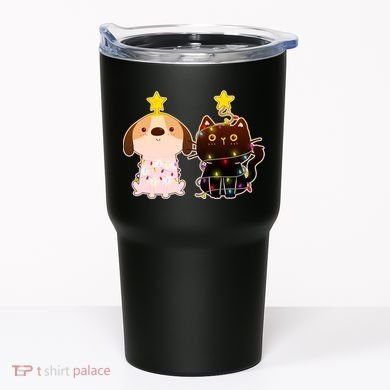 Cute Puppy and Kitten Christmas Lights Tumbler