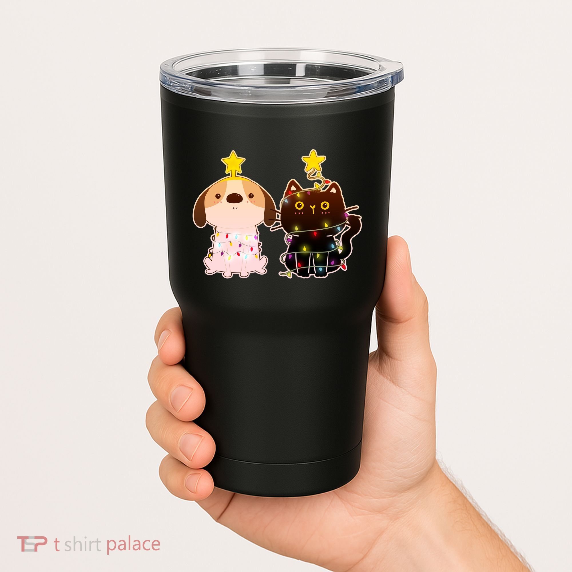 Cute Puppy and Kitten Christmas Lights Tumbler