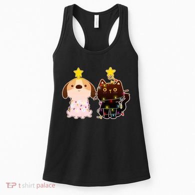 Cute Puppy and Kitten Christmas Lights Women's Tank Top