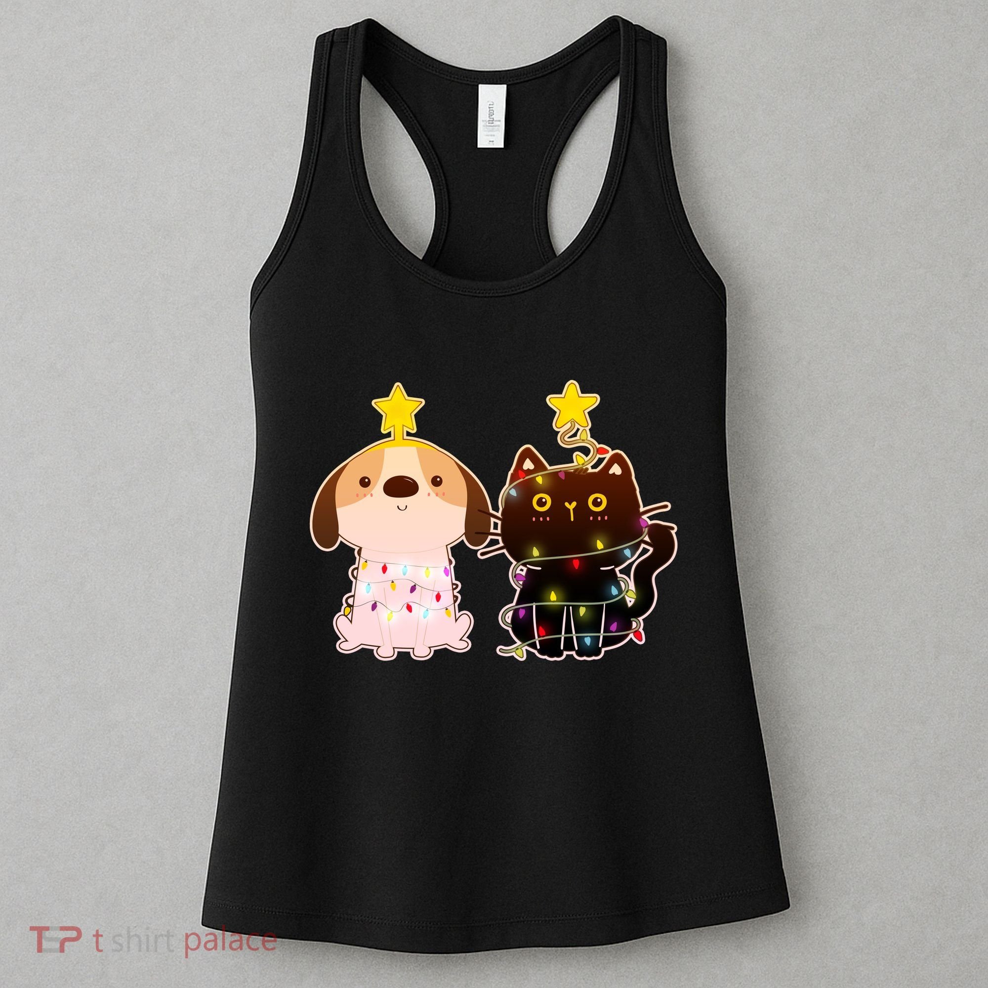 Cute Puppy and Kitten Christmas Lights Women's Tank Top