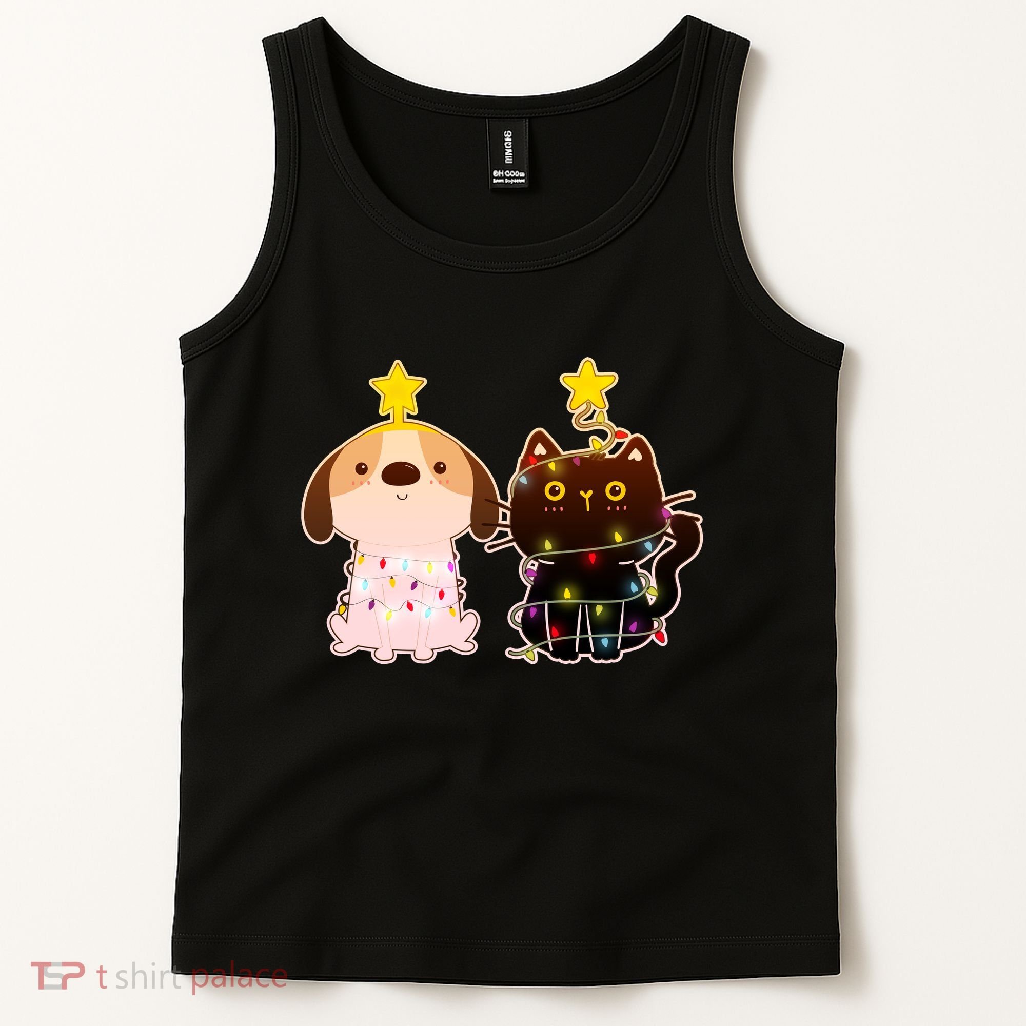 Cute Puppy and Kitten Christmas Lights Tank Top