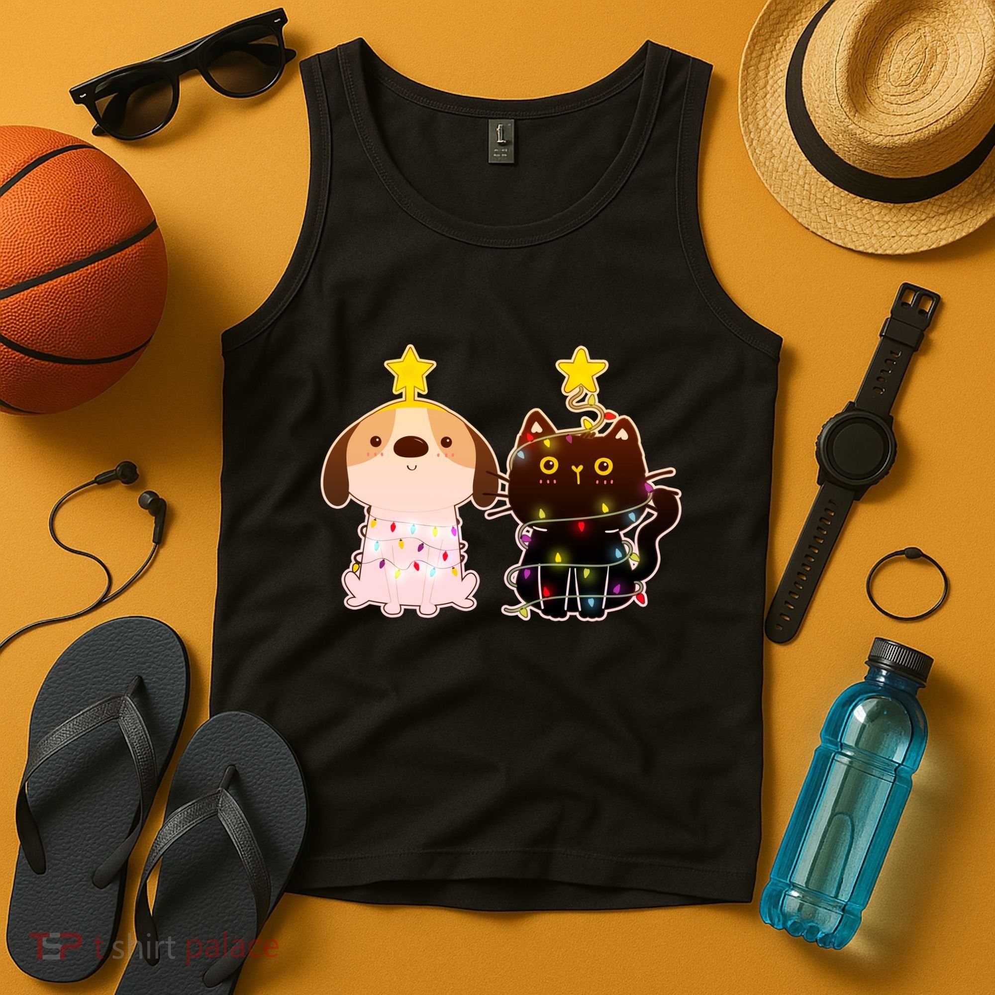 Cute Puppy and Kitten Christmas Lights Tank Top