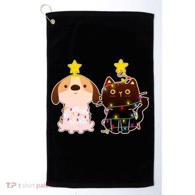 Cute Puppy and Kitten Christmas Lights Golf Towel