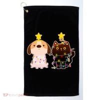 Cute Puppy and Kitten Christmas Lights Golf Towel thumb 0