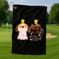 Cute Puppy and Kitten Christmas Lights Golf Towel thumb 1