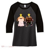 Cute Puppy and Kitten Christmas Lights Women's Tri-Blend 3/4-Sleeve Raglan Shirt thumb 0