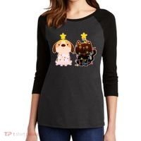 Cute Puppy and Kitten Christmas Lights Women's Tri-Blend 3/4-Sleeve Raglan Shirt thumb 2