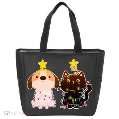 Cute Puppy and Kitten Christmas Lights Tote Bag