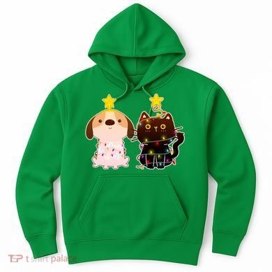 Cute Puppy and Kitten Christmas Lights Hoodie