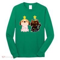 Cute Puppy and Kitten Christmas Lights Long Sleeve Shirt thumb 0
