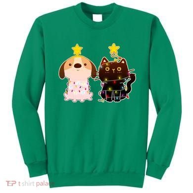 Cute Puppy and Kitten Christmas Lights Sweatshirt