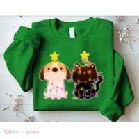 Cute Puppy and Kitten Christmas Lights Sweatshirt thumb 2