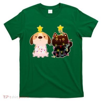 Cute Puppy and Kitten Christmas Lights T-Shirt