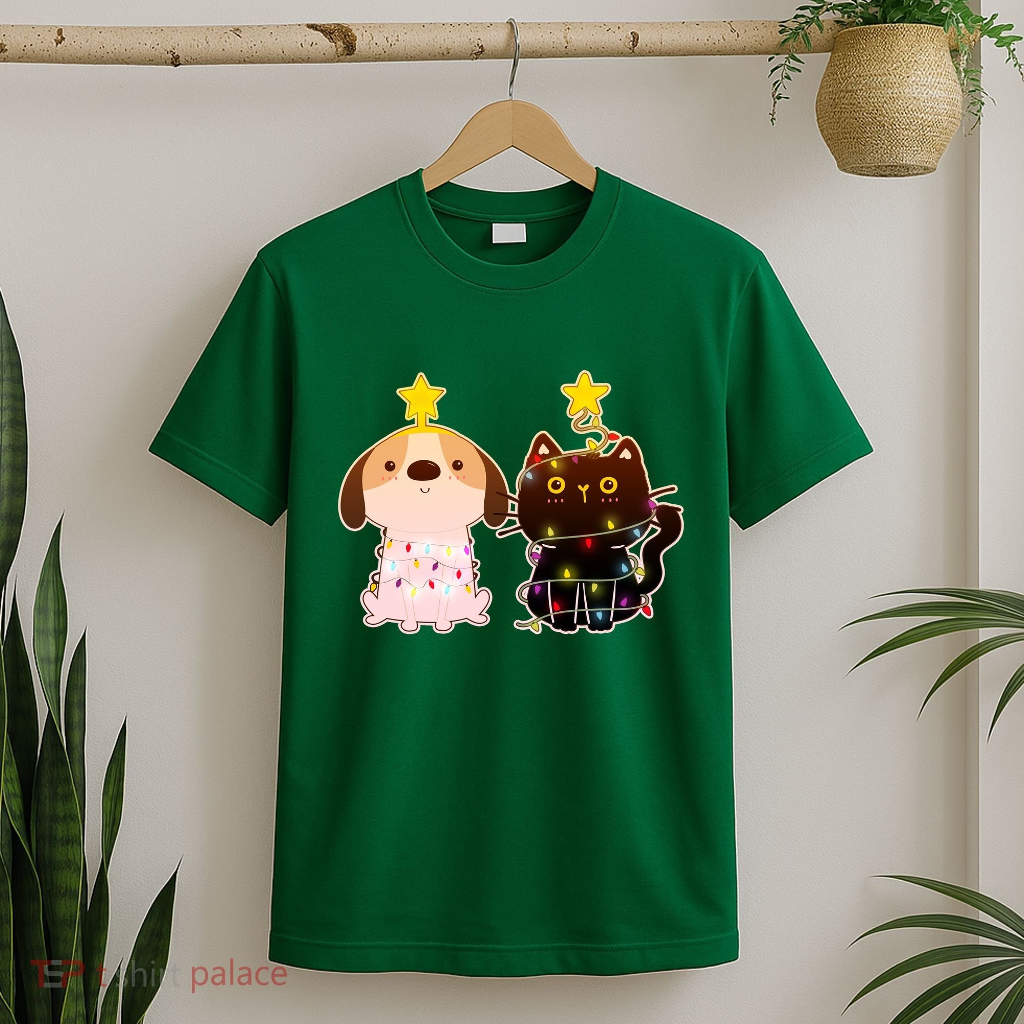 Cute Puppy and Kitten Christmas Lights T-Shirt