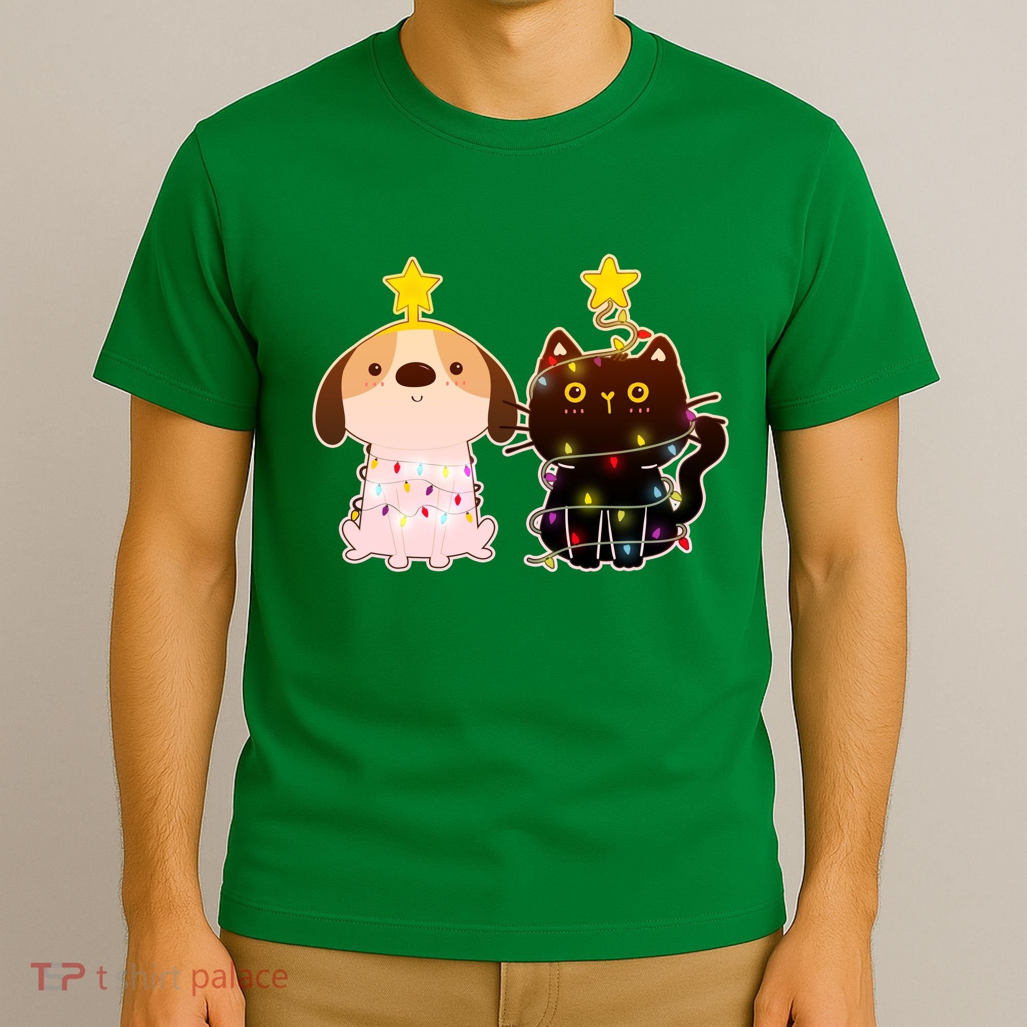 Cute Puppy and Kitten Christmas Lights T-Shirt