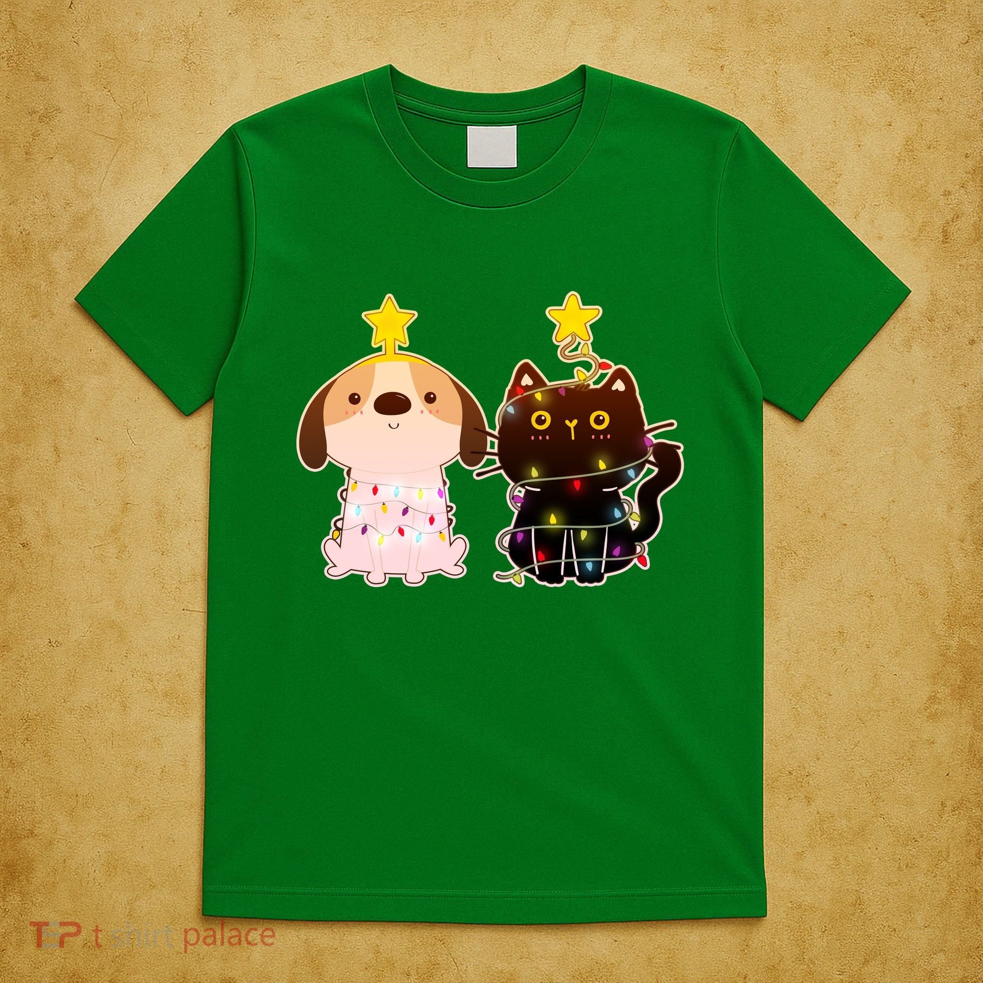 Cute Puppy and Kitten Christmas Lights T-Shirt