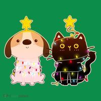 Cute Puppy and Kitten Christmas Lights Button thumb 1