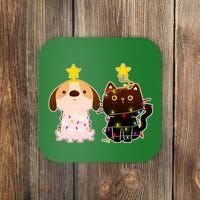 Cute Puppy and Kitten Christmas Lights Coaster thumb 0