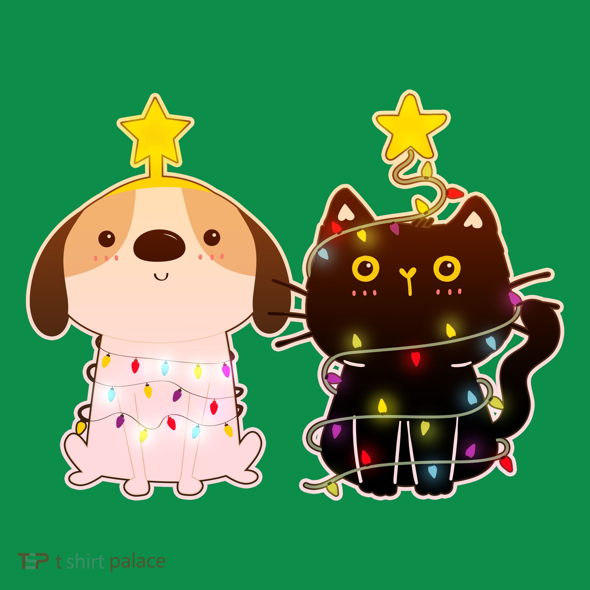 Cute Puppy and Kitten Christmas Lights Ornament