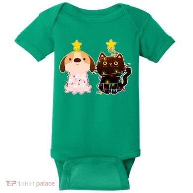 Cute Puppy and Kitten Christmas Lights Baby Bodysuit
