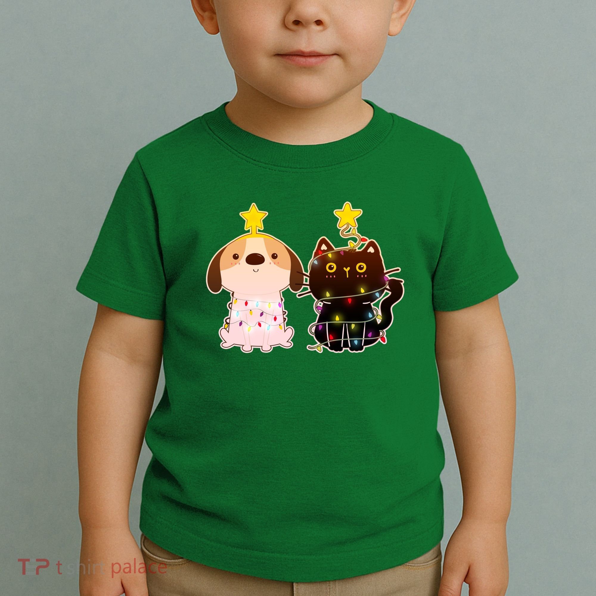 Cute Puppy and Kitten Christmas Lights Toddler T-Shirt
